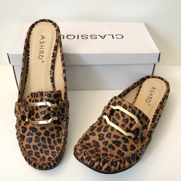 leopard loafer slides